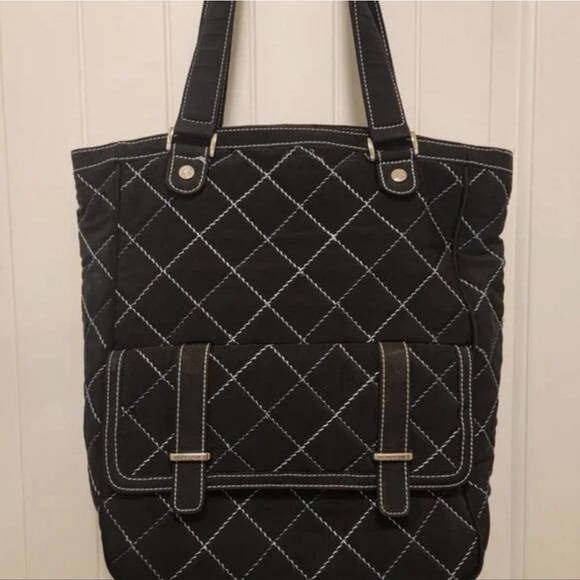 Vera Bradley Black Quilted Tote Bag with Geometric Stitching - Picture 1 of 10